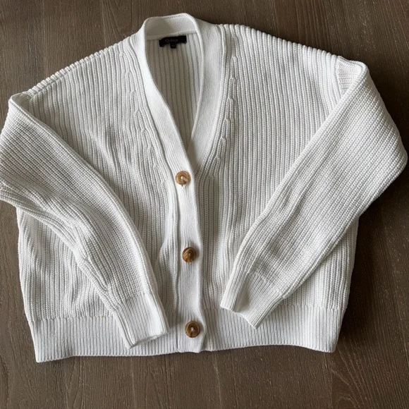 Quince 100% Organic Cotton Fisherman Boxy Cropped Cardigan - Ivory/White XS - Picture 2 of 6